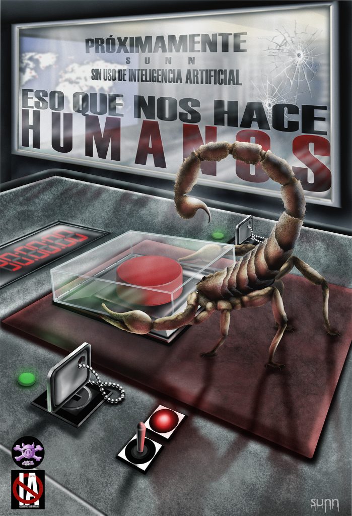 "Teaser" promocional: Próximamente Eso que nos hace humanos.
Escorpión a punto de pulsar el boton rojo que desatará la autodestrucción